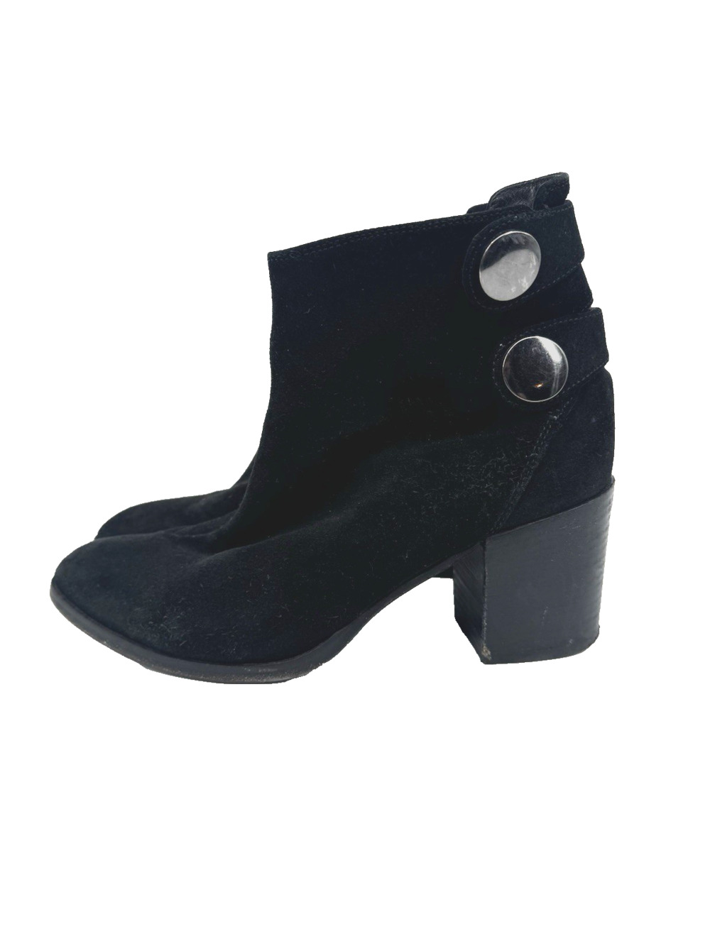 Alberto Fermani Tortora Black Suede Ankle Bootie Pointed Straps Buttons 39/8.5